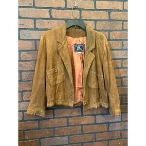 Burberrys Vintage Suede Leather Rare Jacket - Size S Thrashed Worn Bomber